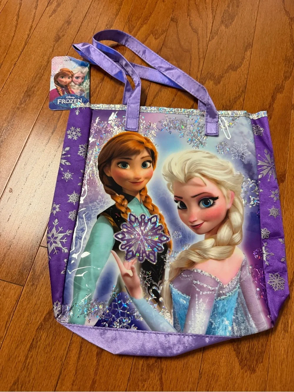 Disney Purple Frozen Elsa & Anna Glitter Tote Bag new with a tag